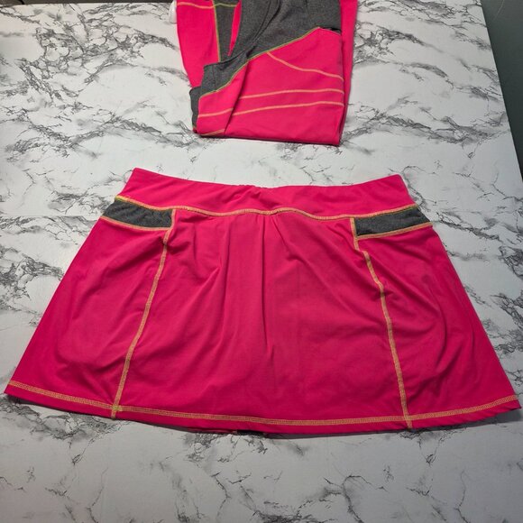 Fila XXL Bright Pink Heathered Gray Sleeveless Top Tennis Skort Summer Set - Picture 9 of 14